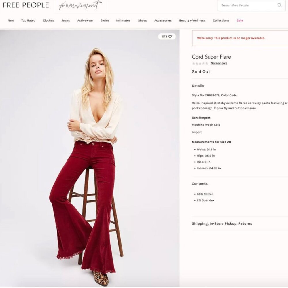AWESOME RARE Free People BOHO Super Flare Corduroy Pants Brown Burgundy 26 Long - Picture 8 of 8